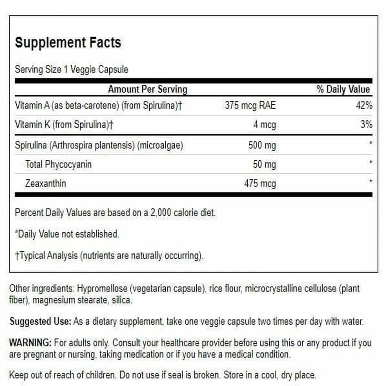 Swanson cápsulas vegetales de espirulina, 90 unidades para apoyo diario