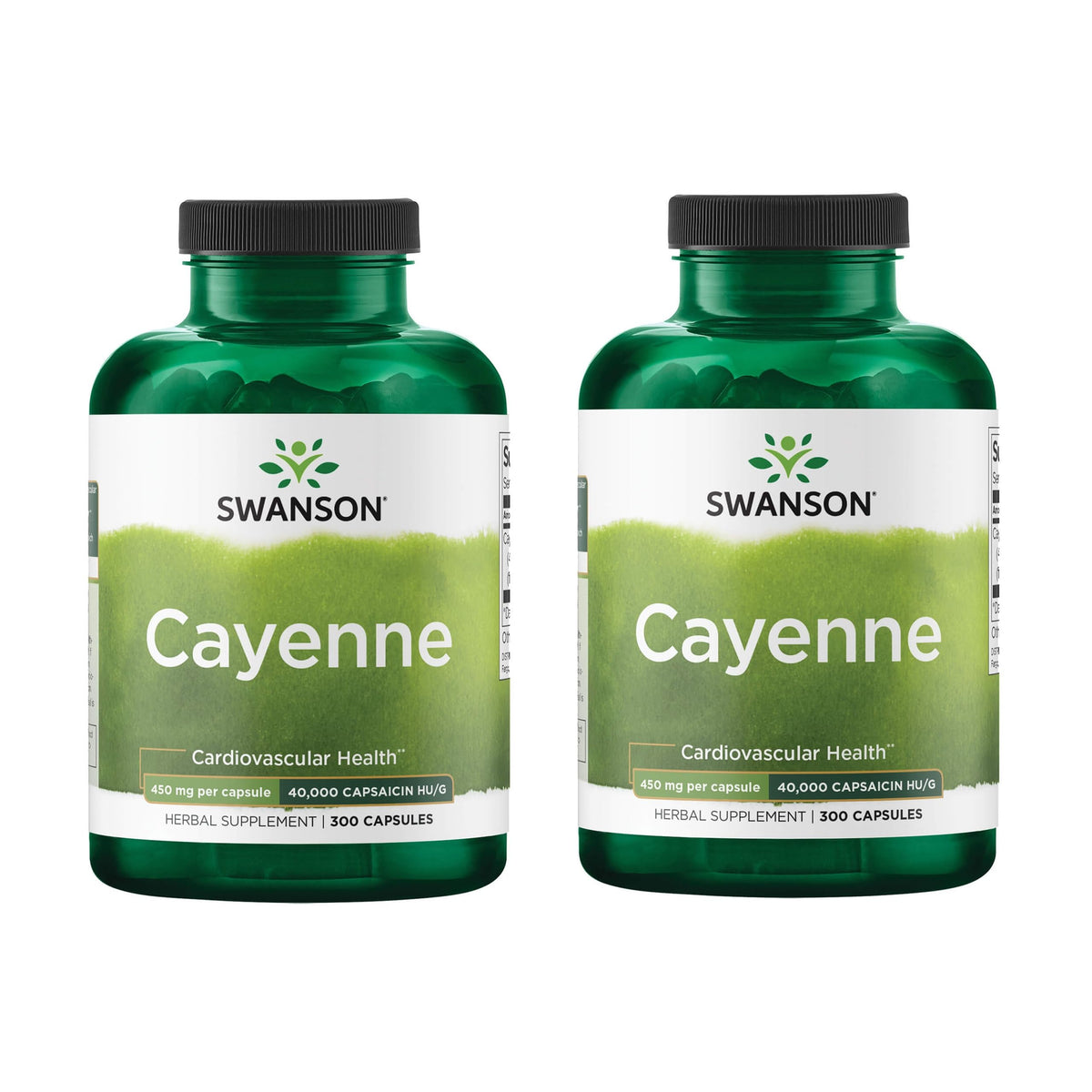 Swanson Cayenne: cápsulas de 450 mg, frente del frasco para posible apoyo digestivo.