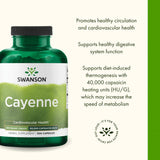 Swanson Cayenne: cápsulas sobre la mesa, toma fácil con comida y agua.