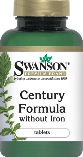 Swanson Century Formula sin hierro, etiqueta de ingredientes, fórmula de plantas naturales.