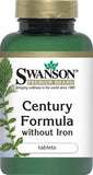 Swanson Century Formula sin hierro, etiqueta de ingredientes, fórmula de plantas naturales.