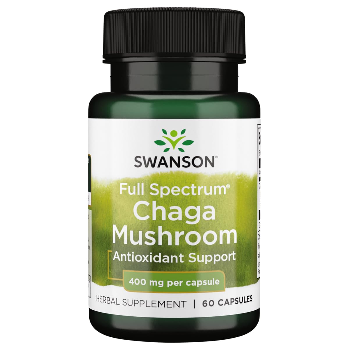 Swanson Chaga espectro completo cápsulas: apoyo antioxidante y cuidado diario del sistema inmunitario.