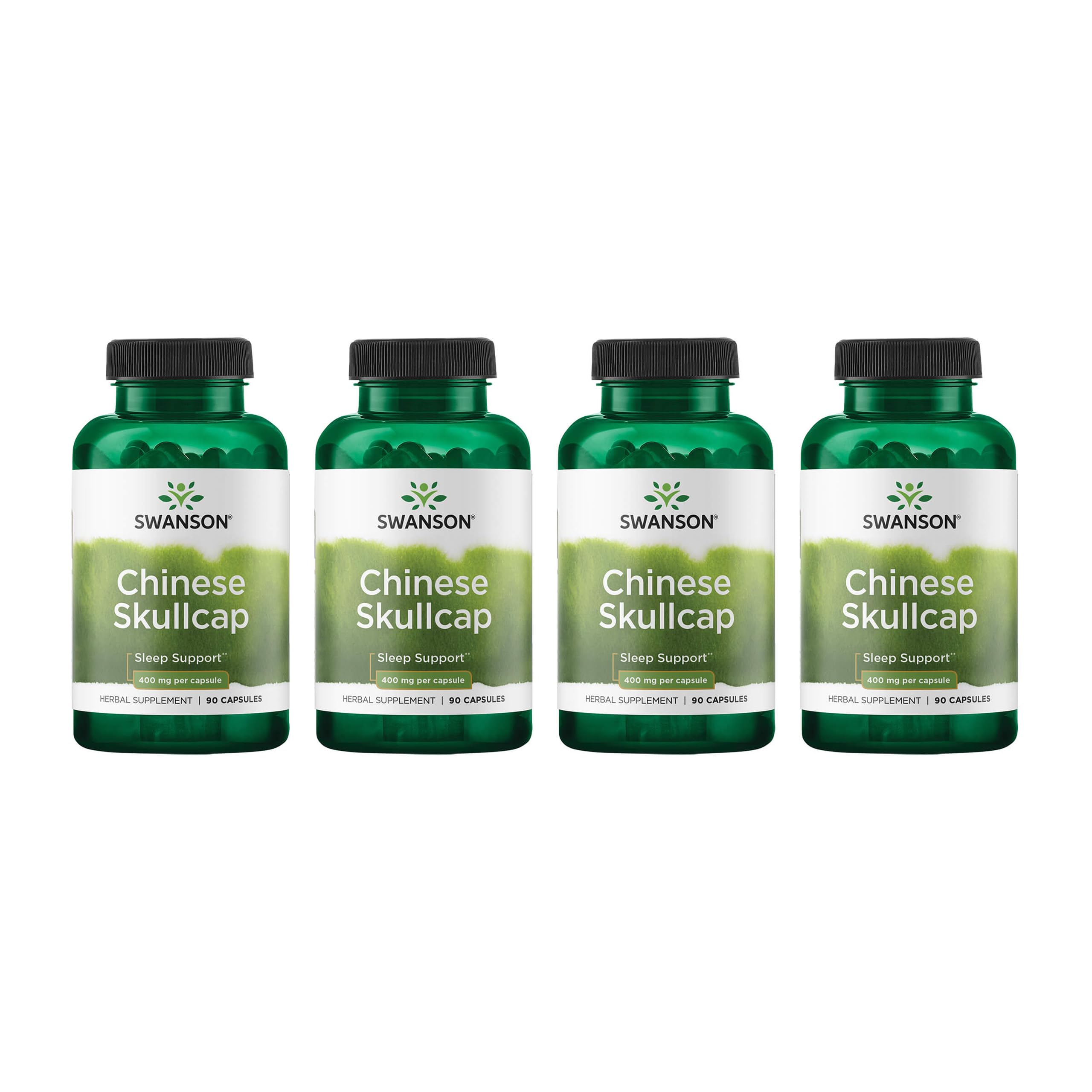 Swanson Escutelaria China, cápsulas de 400 mg, envase visible para apoyo diario de relajación.