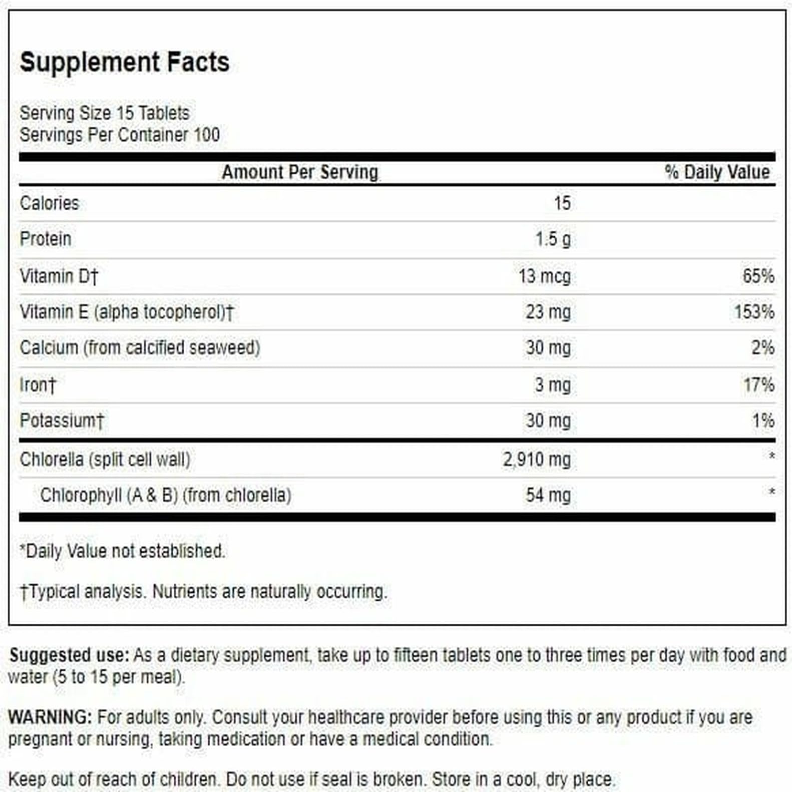 Swanson Chlorella etiqueta detalle, nutriente clave para la vitalidad.