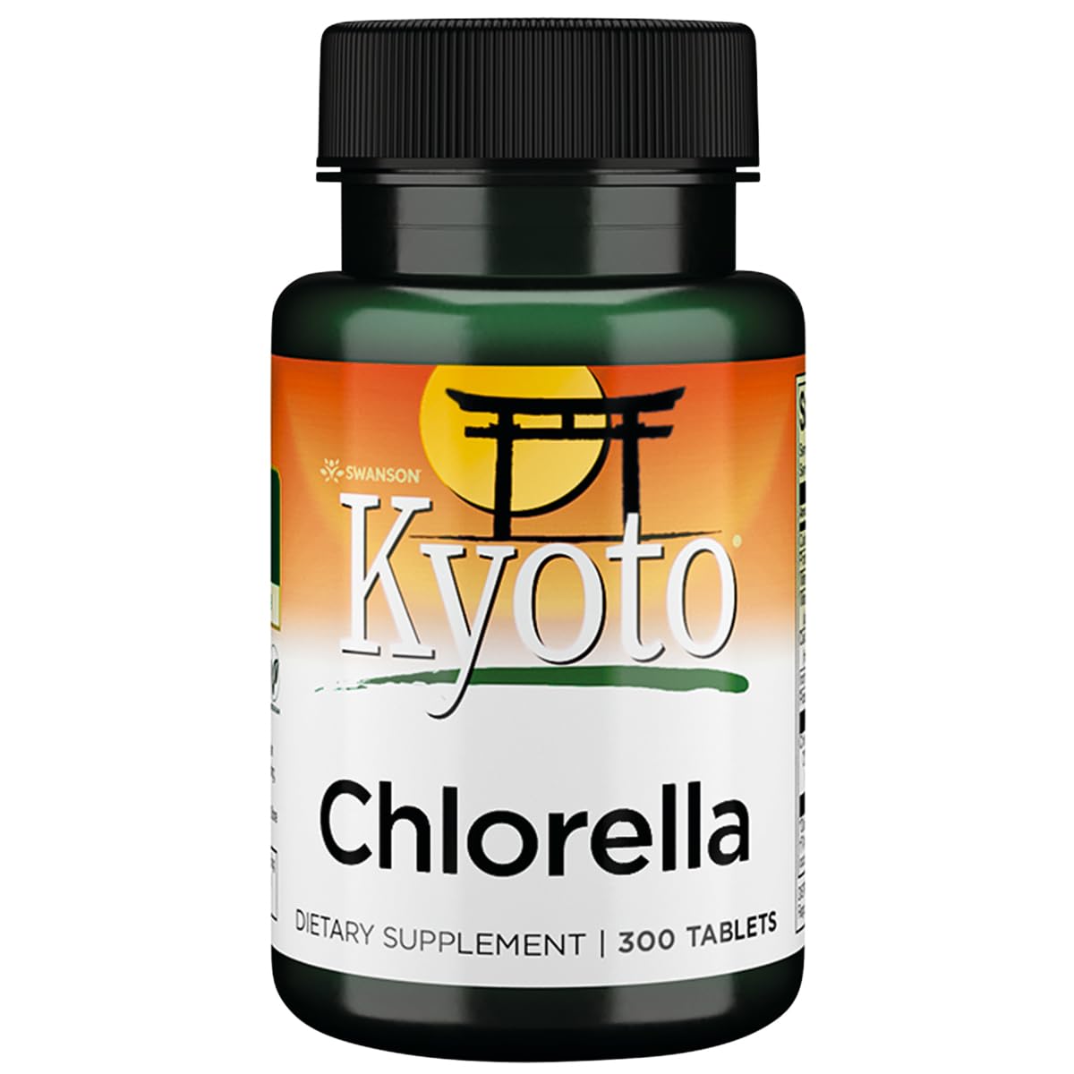 Swanson Chlorella tabletas en frasco frontal, apoyo a la energía diaria.