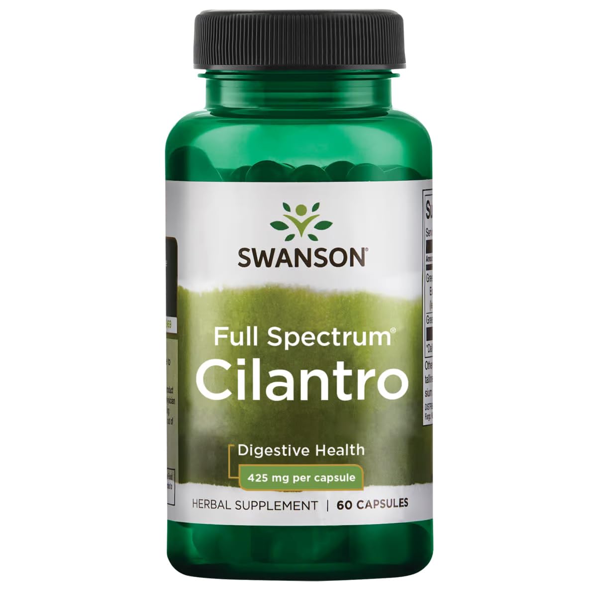 Swanson Cilantro en bote de 425 mg para apoyo digestivo y antioxidante.