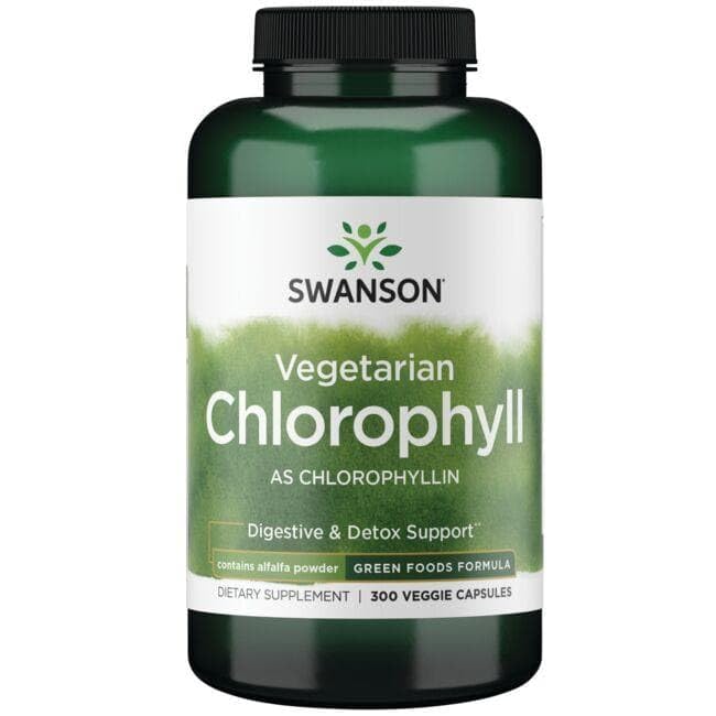 Swanson Clorofila 60 mg, cápsulas vegetales y presentación ecológica.