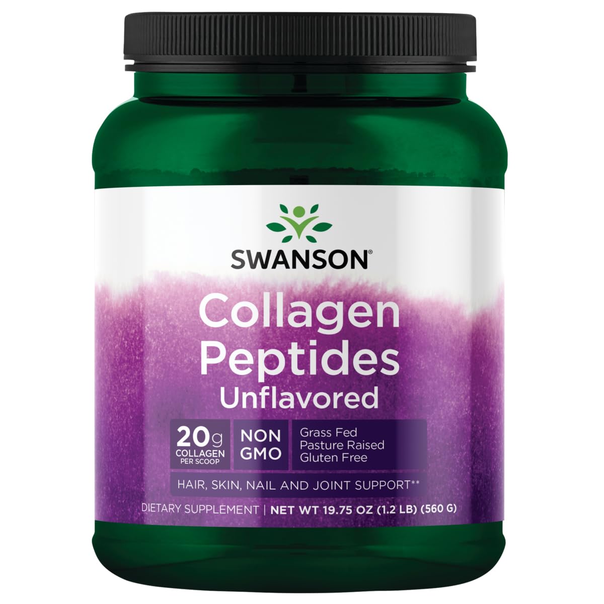 Swanson Colágeno Peptidos sin sabor en envase, perfecto para batidos y apoyo potencial a la piel.