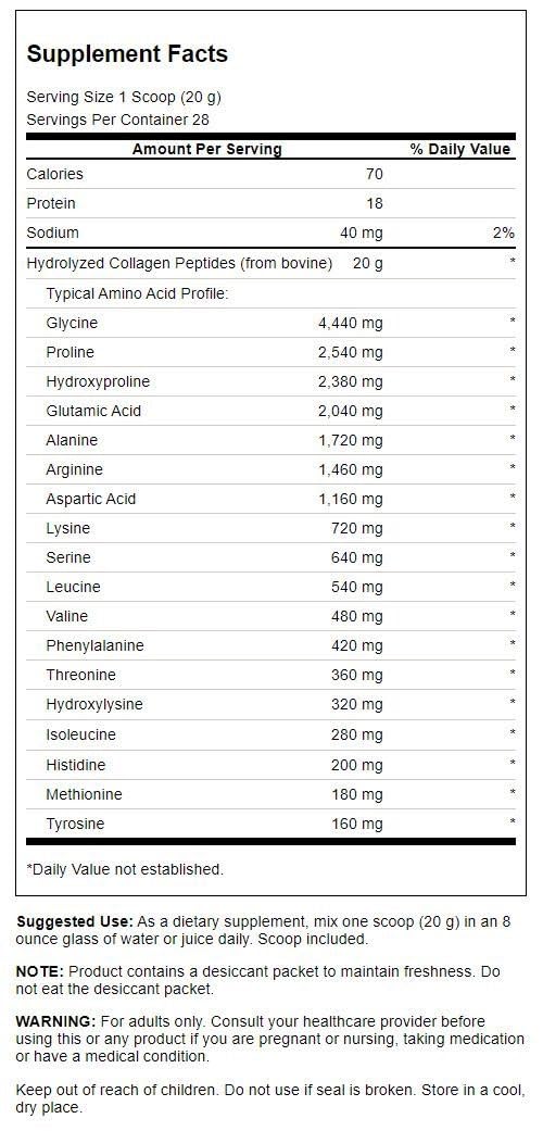 Swanson Colágeno Peptidos sin sabor, polvo para cocinar o mezclar, con posibles beneficios para cabello y uñas.