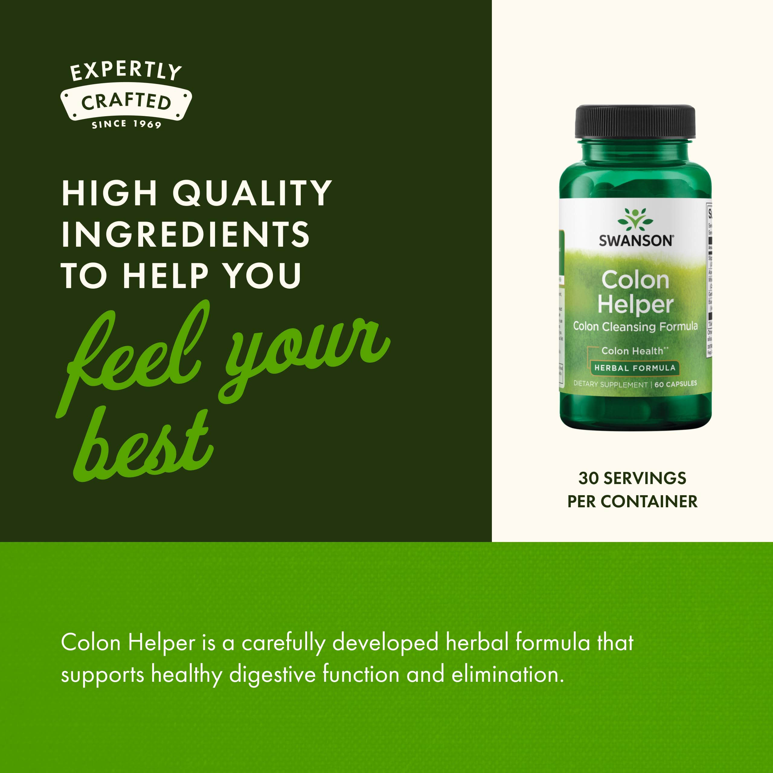 Capsulas de Swanson Colon Helper en mano, tamaño práctico
