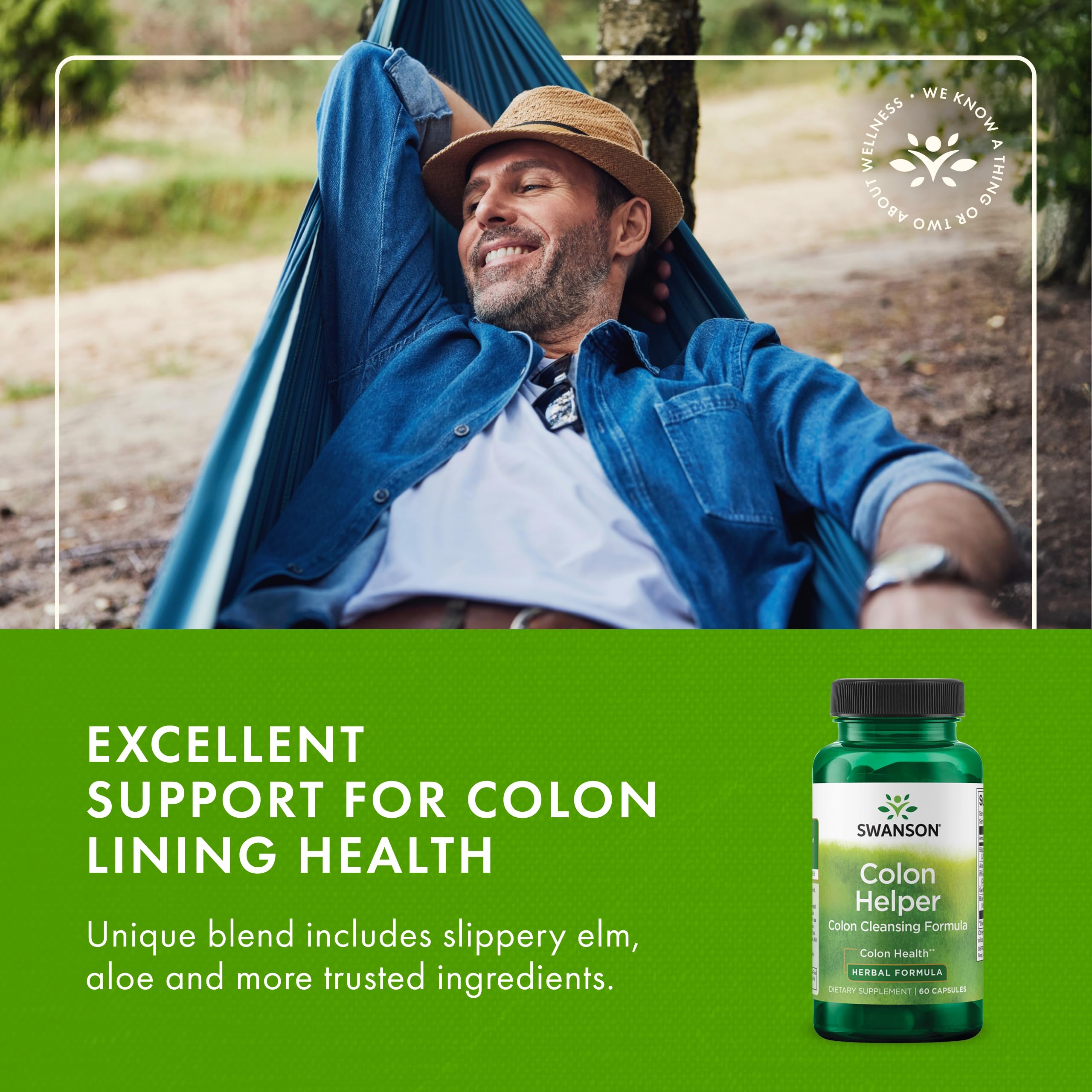 Swanson Colon Helper: frascos de cápsulas y almacenamiento seguro.