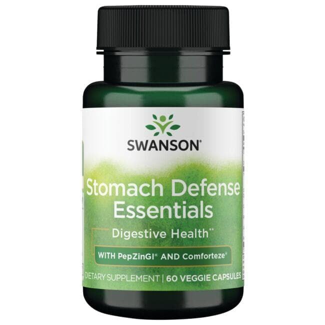 Swanson Defensa estomacal Essen 60VEG Cápsulas, uso diario recomendado para apoyo digestivo gradual