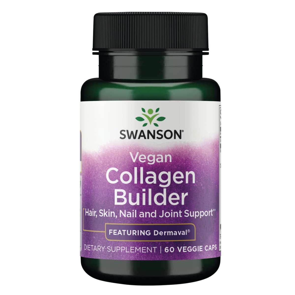 Swanson Construcción de Colágeno Vegano, envase del producto para cuidado de cabello y uñas.