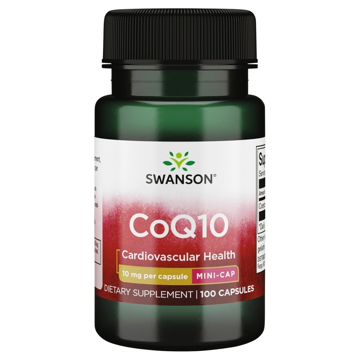 Swanson CoQ10 10 mg en botella de cápsulas, posible apoyo antioxidante diario