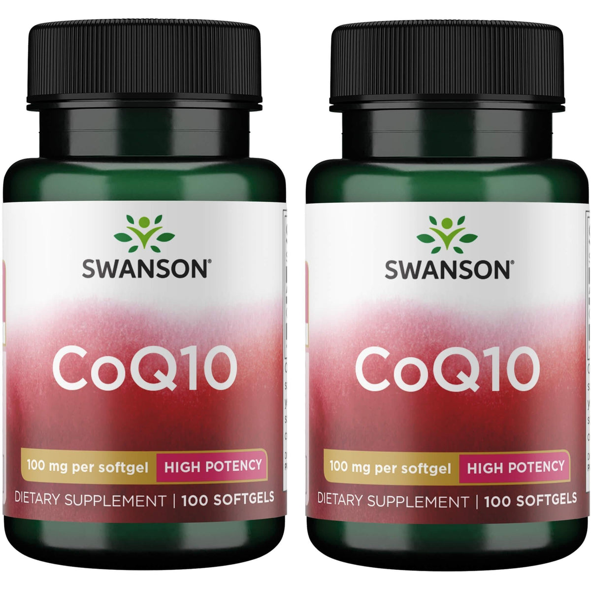 Swanson CoQ10, cápsulas suaves en botella, apoyo a la energía diaria.