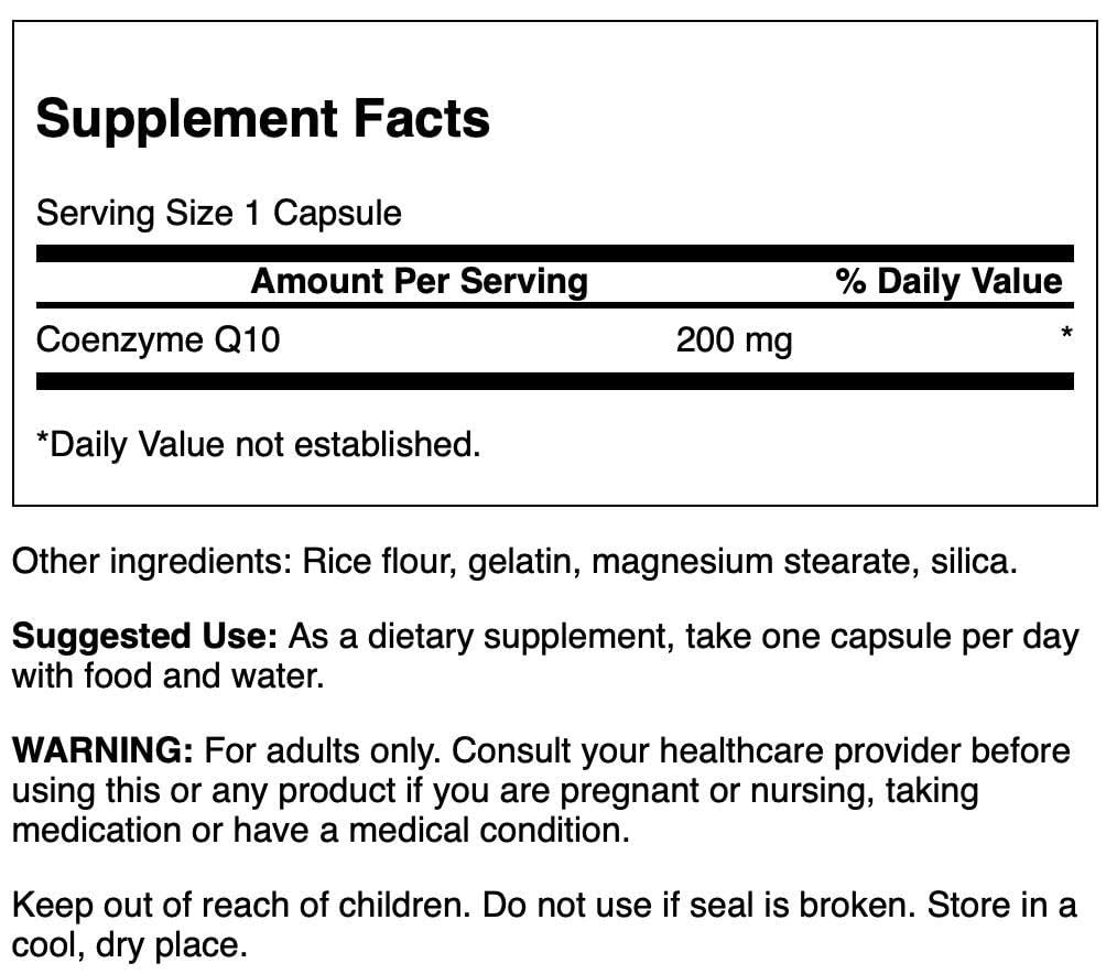 Etiqueta de Swanson CoQ10, dosis de 200 mg para energía y salud