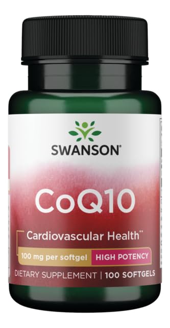Swanson CoQ10 Etiqueta trasera con dosis y uso recomendado.