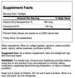 Swanson CoQ10 y K2, etiqueta del producto, uso diario para bienestar