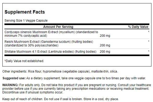 Swanson Cordyceps Complex: etiqueta detallada mostrando ingredientes y potencia estable