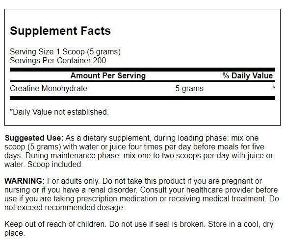 Swanson Creatine Monohydrate Powder: cucharilla medidora para dosificar con precisión en cada sesión.