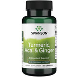 Swanson cúrcuma acai jengibre, bote de cápsulas, apoyo antioxidante diario