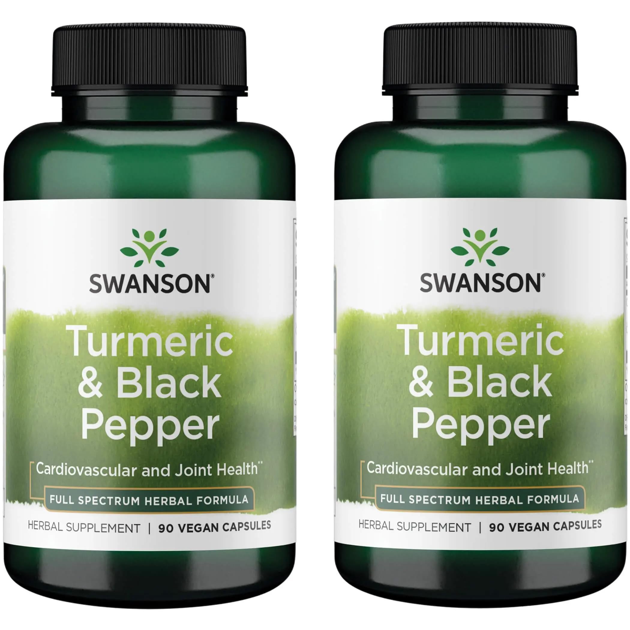 Swanson Curcuma y Pimienta Negra en botella, cápsulas veganas para apoyo general del bienestar.