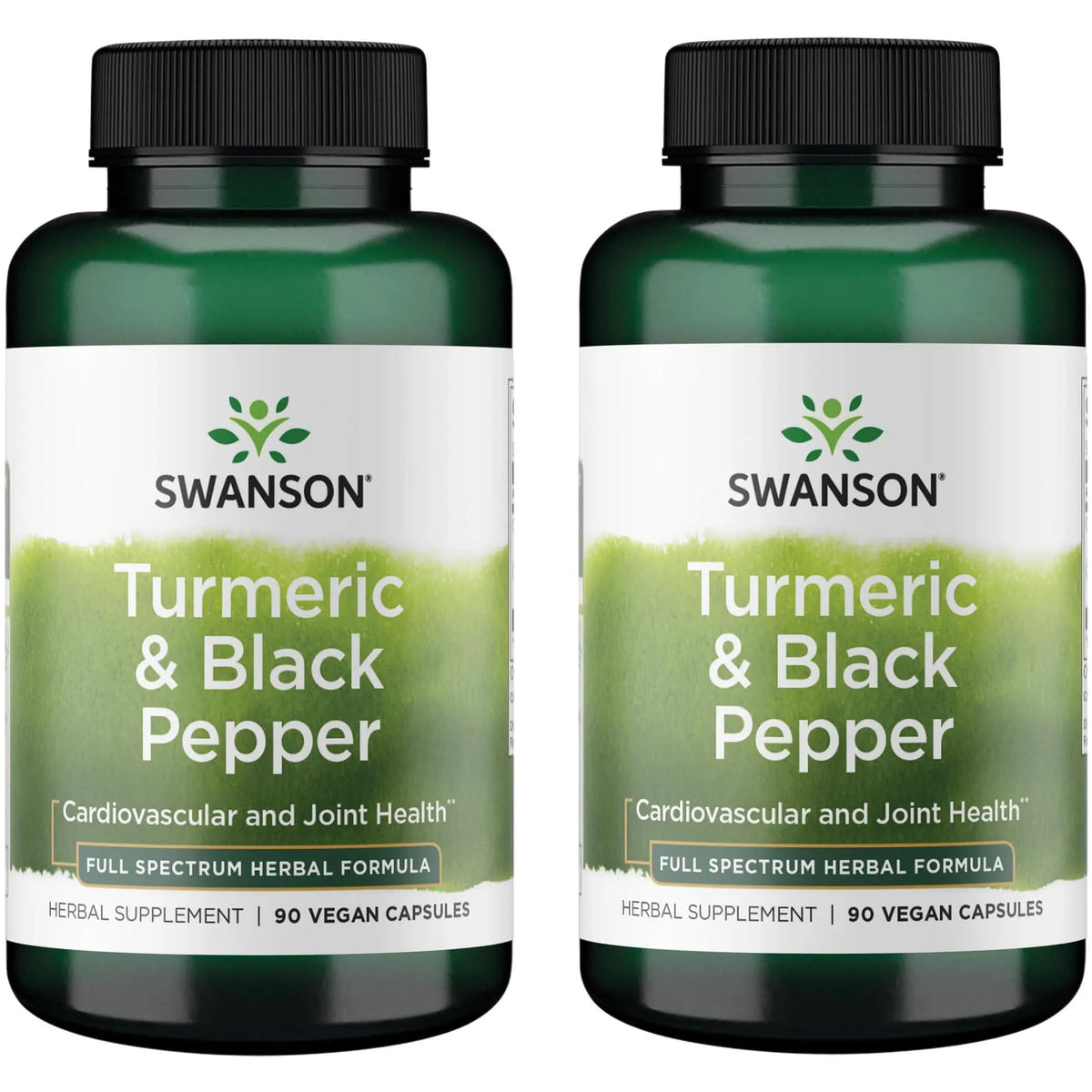 Swanson Curcuma y Pimienta Negra en botella, cápsulas veganas para apoyo general del bienestar.
