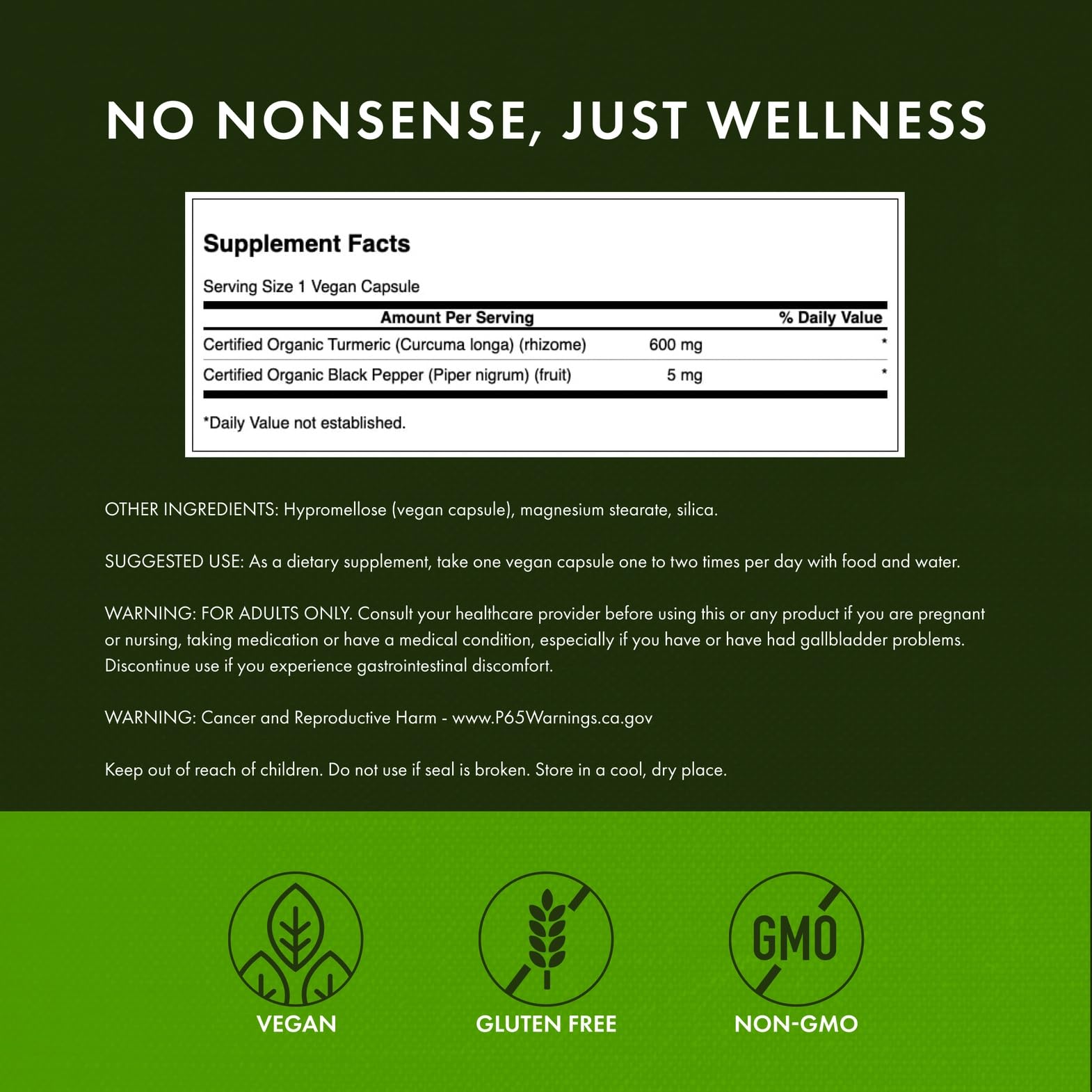 Swanson Curcuma y Pimienta Negra, etiqueta legible con antioxidantes y mayor biodisponibilidad.