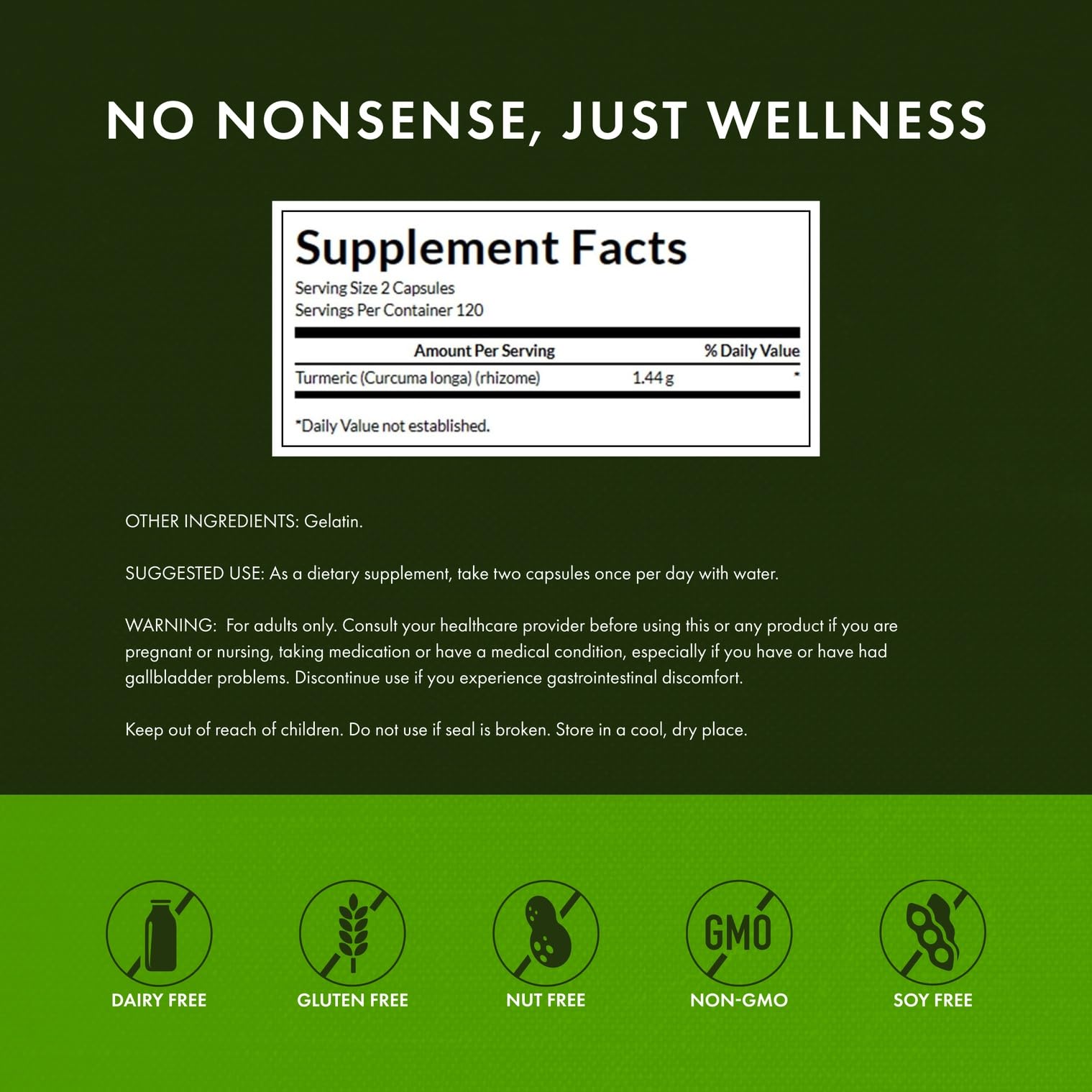 Swanson Curcumina Espectro Completo – etiqueta sin gluten para consumo consciente