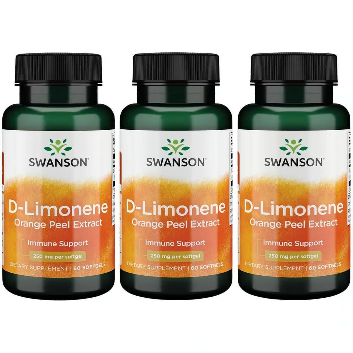 Swanson D-Limonene: cápsulas en frasco naranja para uso diario.