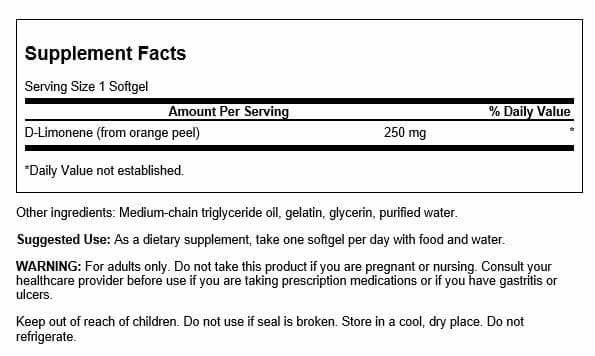 Swanson D-Limonene, extracto de piel de naranja, aroma cítrico agradable.