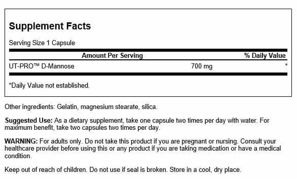 Swanson D-Mannose 700 mg, etiqueta frontal clara para compra informada