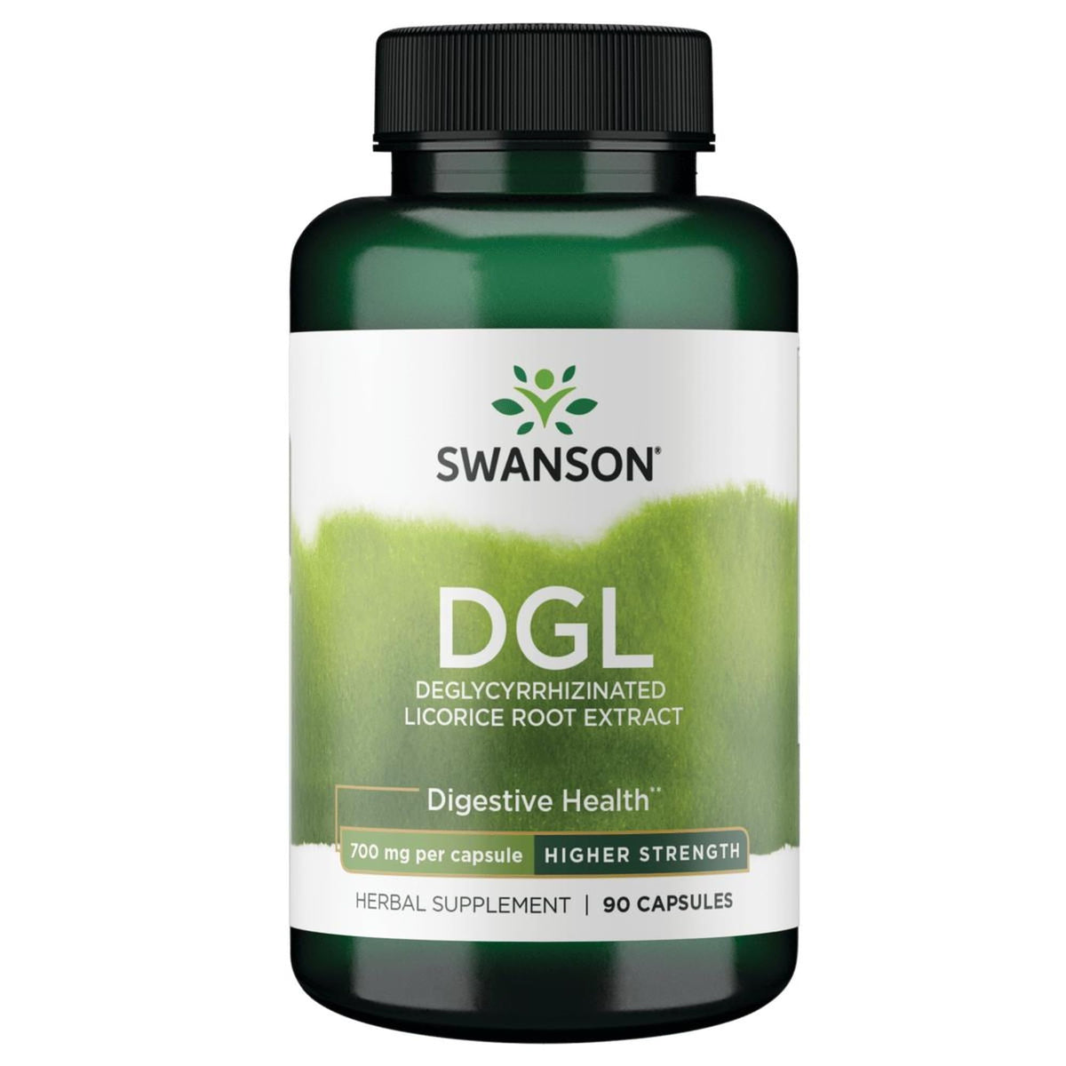 Swanson DGL regaliz cápsulas 750 mg en botella para apoyo digestivo diario.