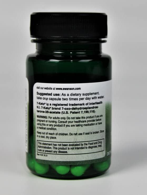 Swanson Diet 7-Keto DHEA, empaque externo con información de dosis