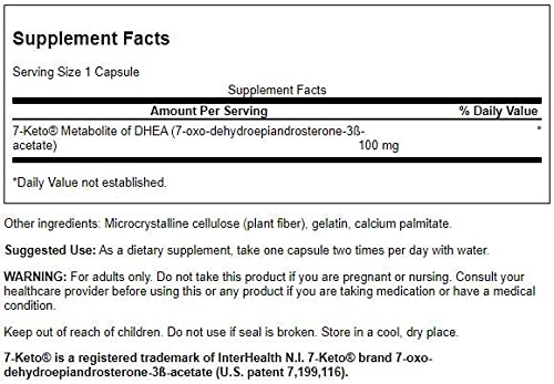 Swanson Diet 7-Keto DHEA, etiqueta frontal con dosis y uso diario
