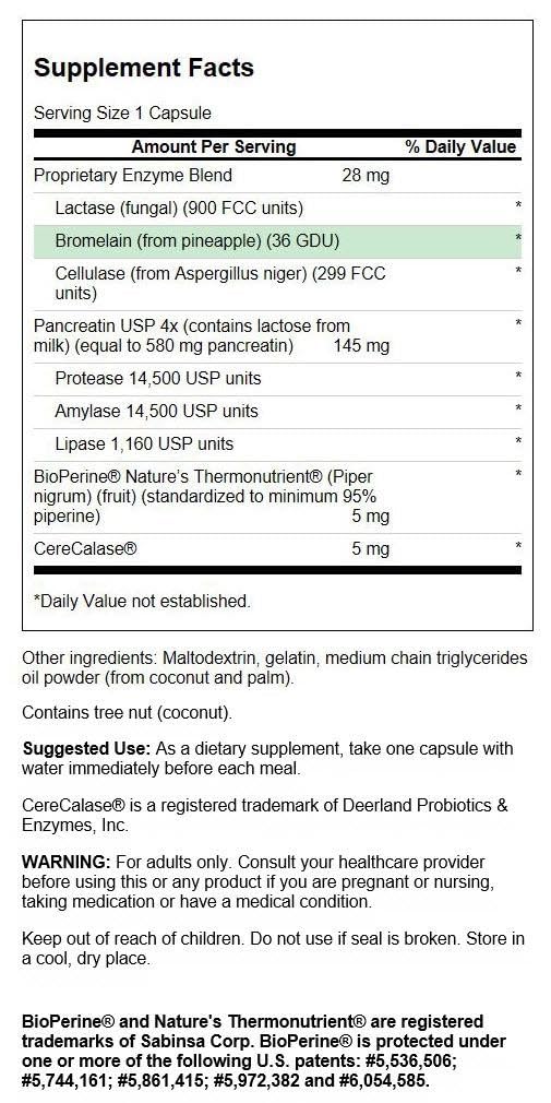 Swanson Digestitol, etiqueta que resalta enzimas digestivas y BioPerine para mejor absorción.