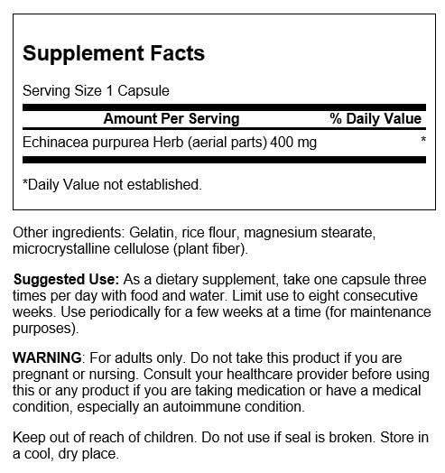 Swanson Echinacea 400 mg, cápsulas: fórmula de espectro completo para bienestar diario.