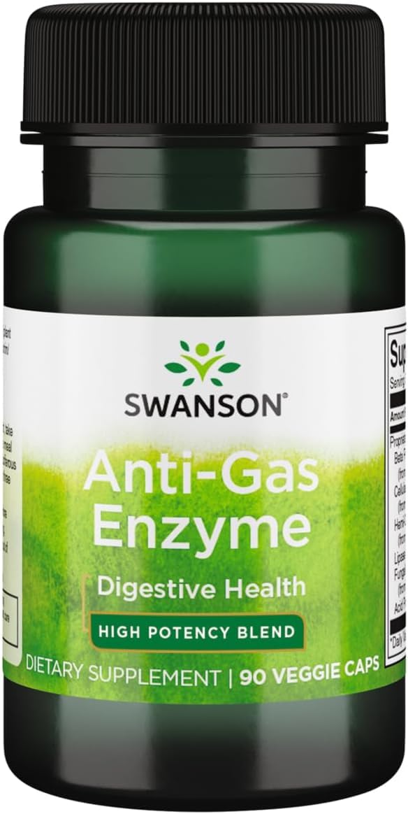Swanson Enzima Antigas, envase de cápsulas vegetales para digestión diaria