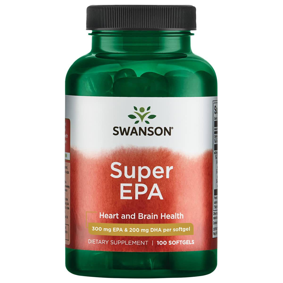 Swanson EFA Super EPA 100 cápsulas gel suave, vista frontal de la botella para uso diario.