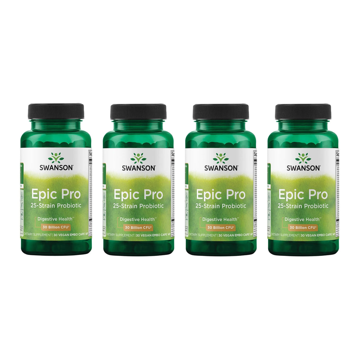 Swanson Epic-Pro frasco de probióticos con 25 cepas para equilibrio digestivo.