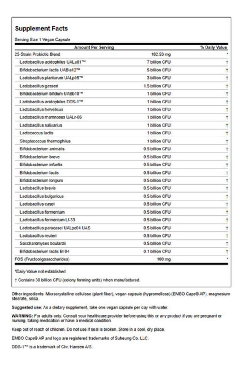 Swanson Epic-Pro, etiqueta visible; muestra prebióticos y cepas para equilibrio microbiota.