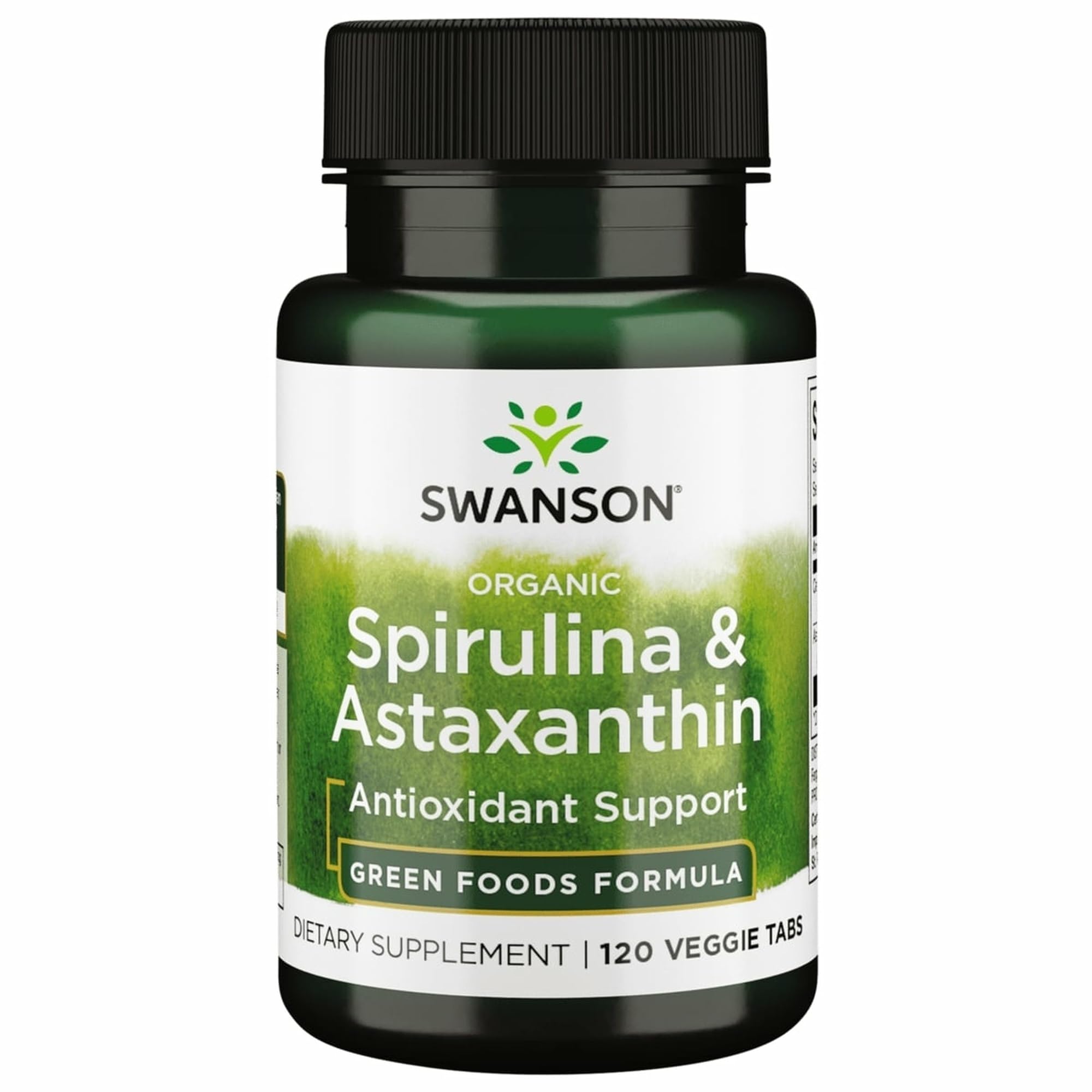 Swanson Espirulina Orgánica y Astaxantina – botella de cápsulas veganas para energía sostenida