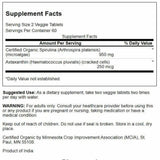 Swanson Espirulina Orgánica y Astaxantina – etiqueta nutricional con proteína vegetal