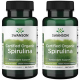 Swanson Espirulina Orgánica certificada, empaque de 180 tabletas para apoyo diario de energía y vitalidad.