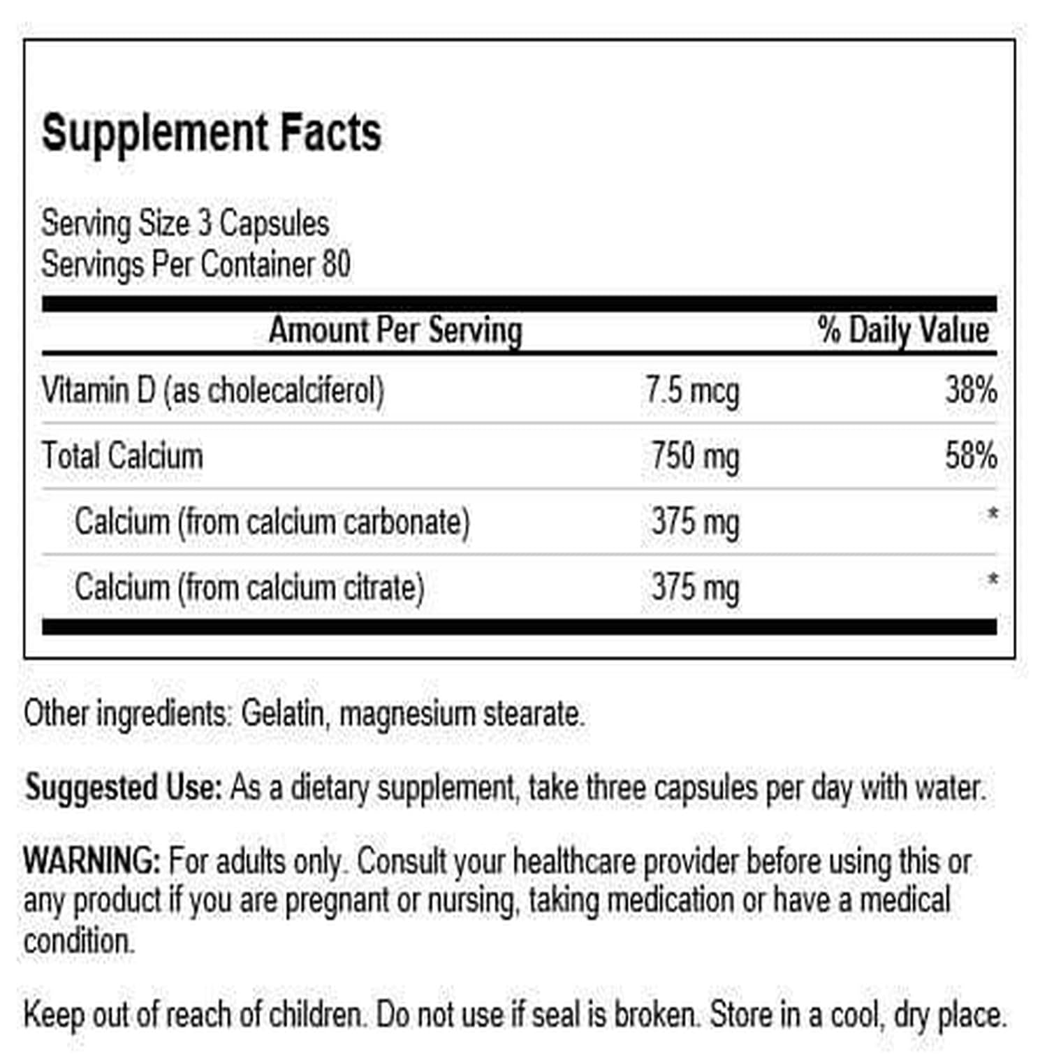 Swanson etiqueta del suplemento destacando calcio y vitamina D para uso diario.