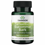 Swanson Eucommia Bark cápsulas veganas: botella visible, posible apoyo para vitalidad diaria.
