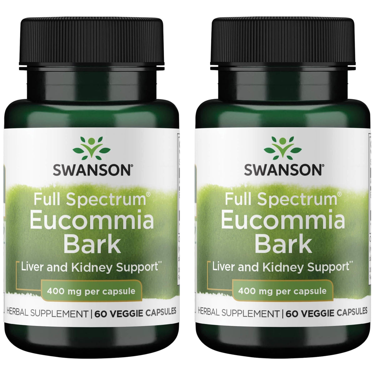 Envase de Swanson Eucommia Corteza 400 mg, cápsulas veganas para apoyo antioxidante y bienestar diario