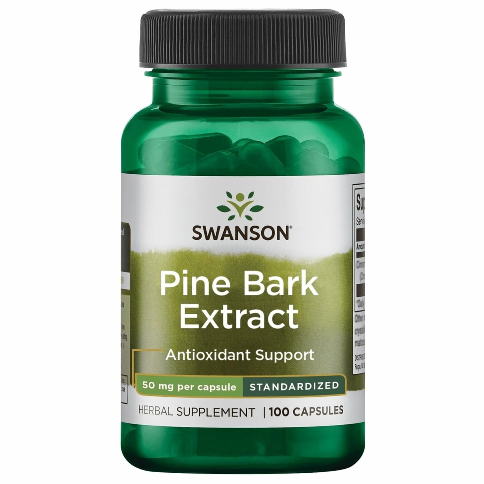 Swanson extracto de corteza de pino 50 mg, cápsulas en envase, posible antioxidante