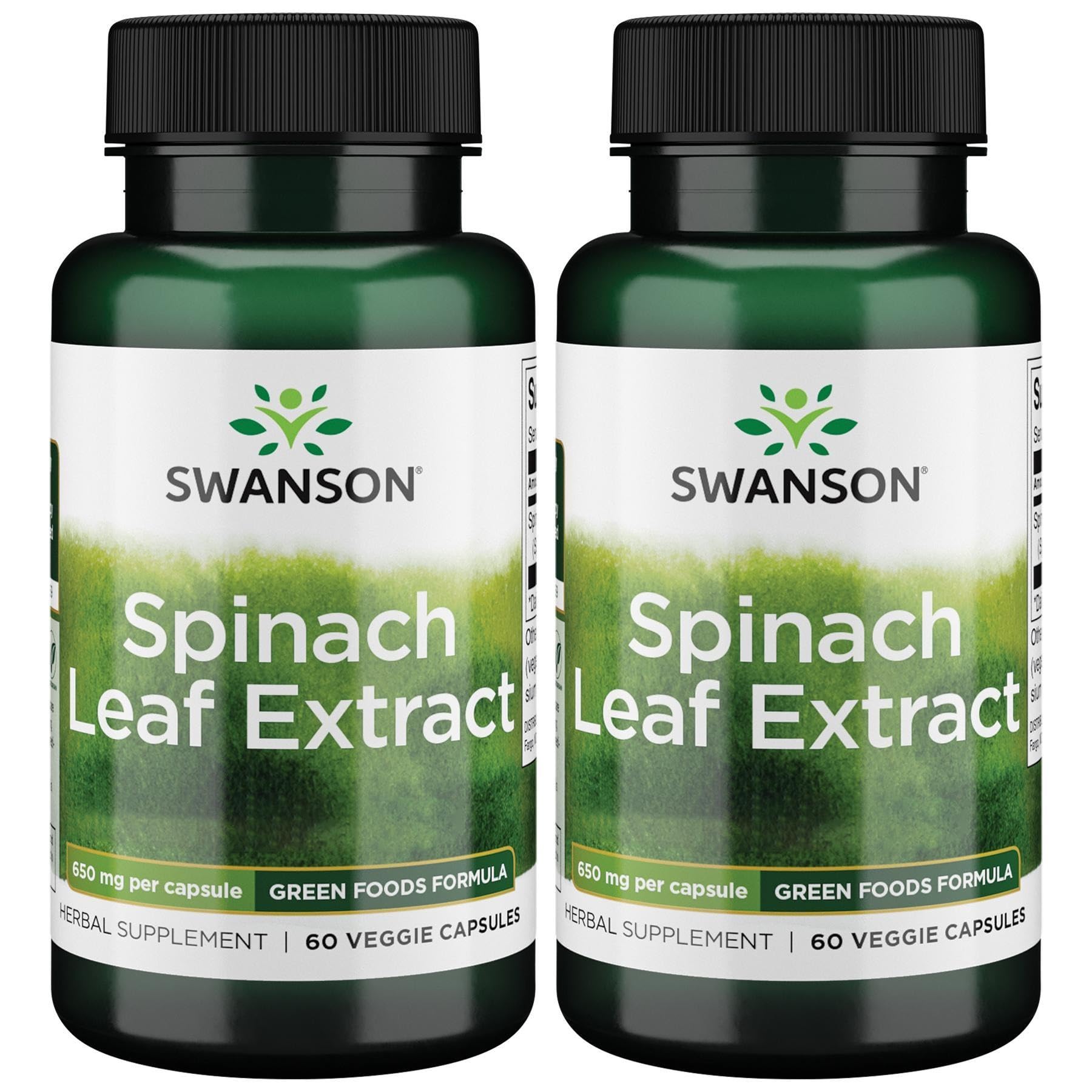 Swanson extracto de hoja de espinaca, cápsula vegetariana de dos frascos para bienestar diario.