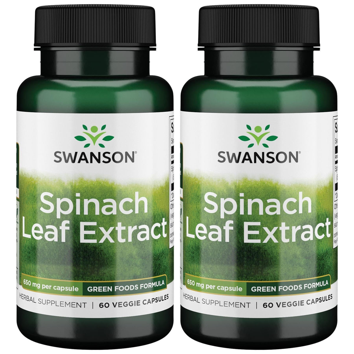 Swanson extracto de hoja de espinaca, cápsula vegetariana de dos frascos para bienestar diario.